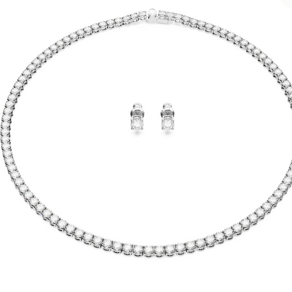 Swarovski Jewelry - Swarovski Silver-Tone Crystal Tennis Necklace with Stud Earrings